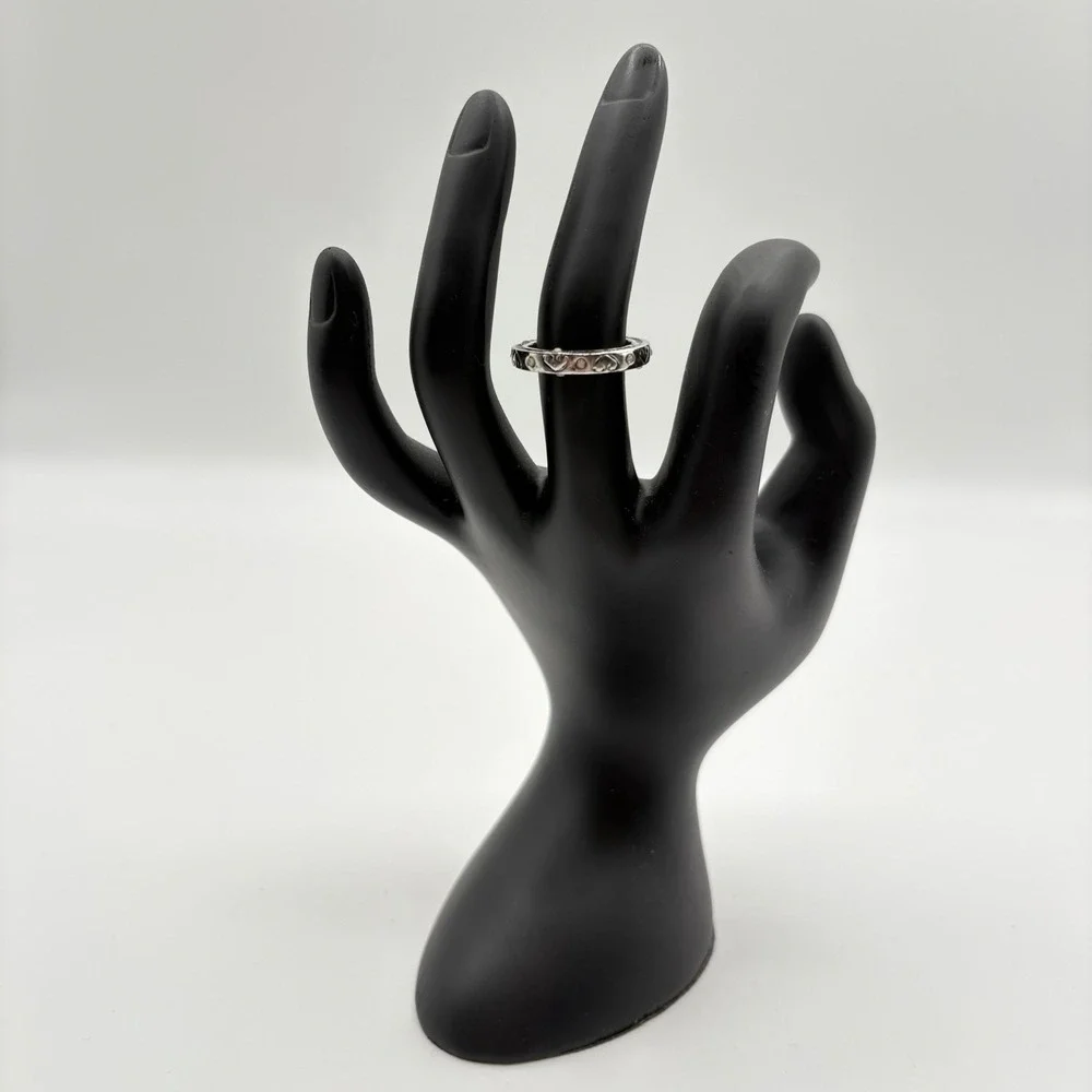Vintage Silver Heart And Swirl‎ Eternity Band Ring With Accent Stones Size 5 1/2